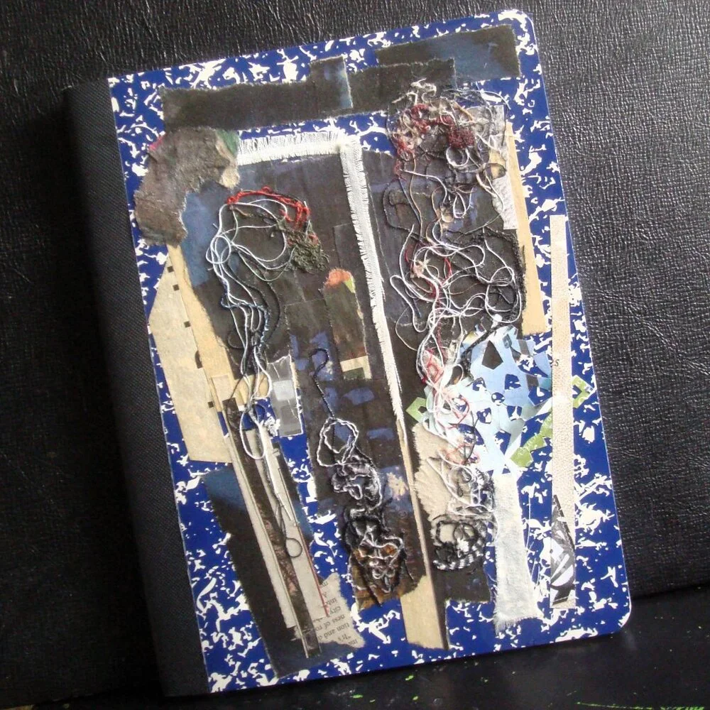 Abstract Mixed Media Collage Cover Notebook Journal Upcycle